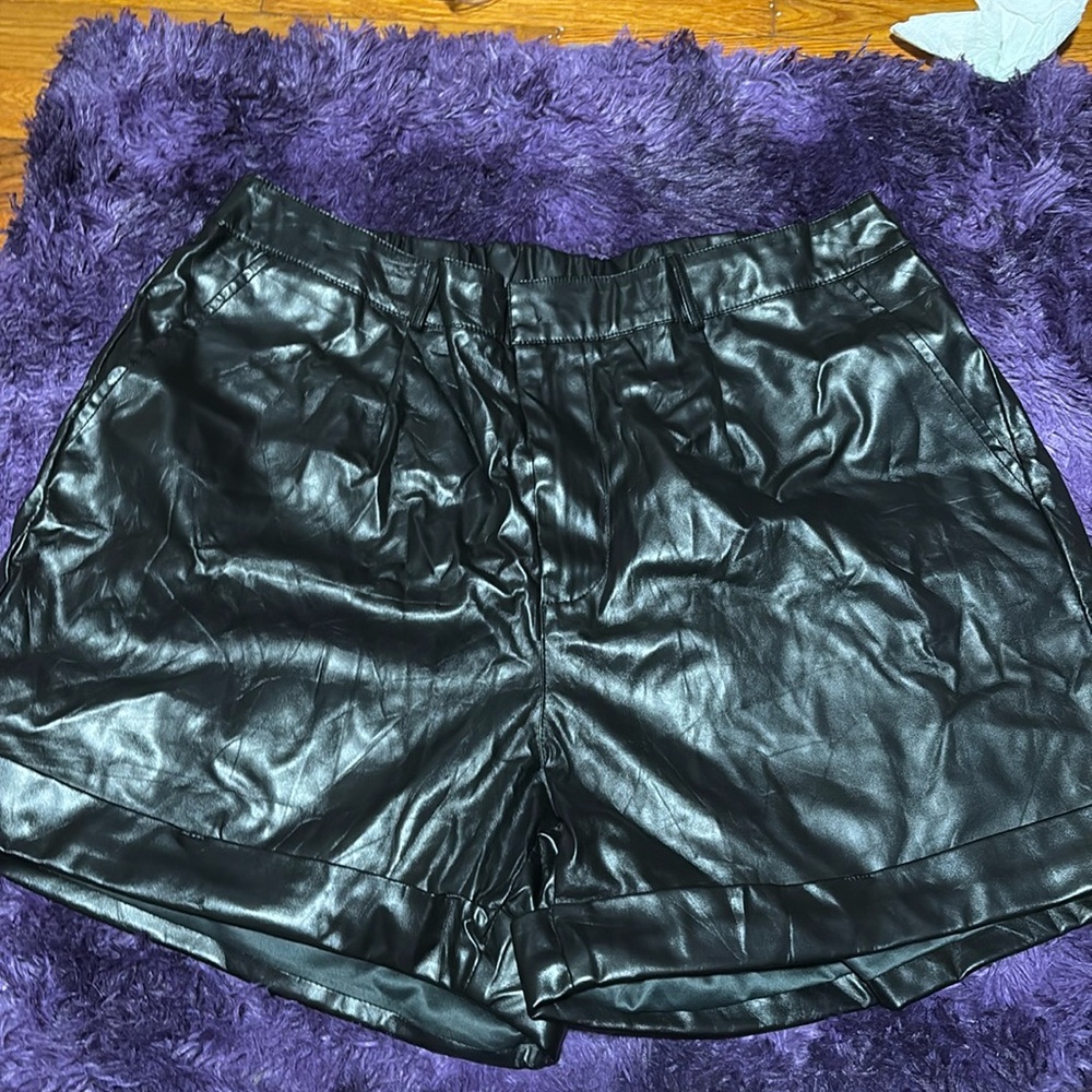 SHEIN Curve Black Leather Shorts Size 2XL
